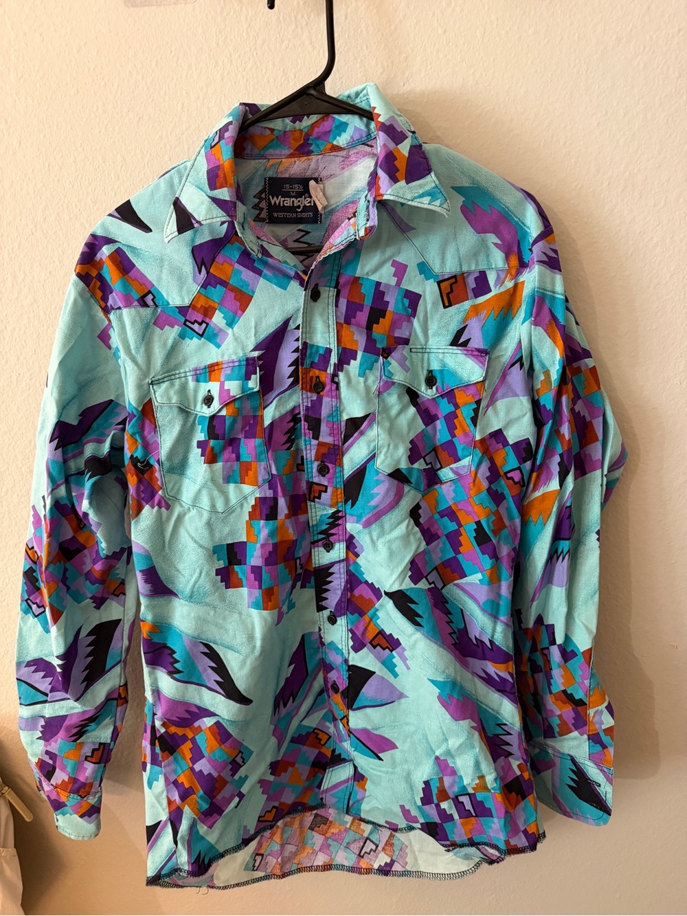 Wrangler Vintage Turquoise Geometric Western Shirt